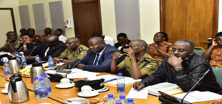 The Minister of State for Internal Affairs, Gen. David Muhoozi (R) led the team to the committee