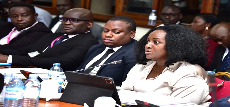 Geraldine Ssali (R) appearing before the Trade Committee with officials from her ministry